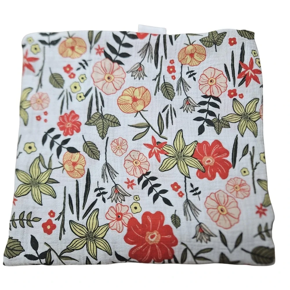 Little Unicorn Muslin Swaddle Blanket Baby Floral Print White Cotton Soft 47X50